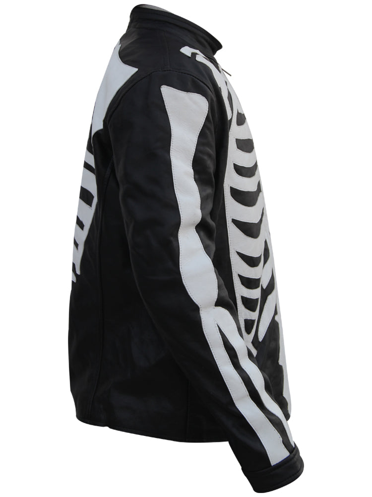 Men's black lambskin skeleton leather biker jacket, photo 4
