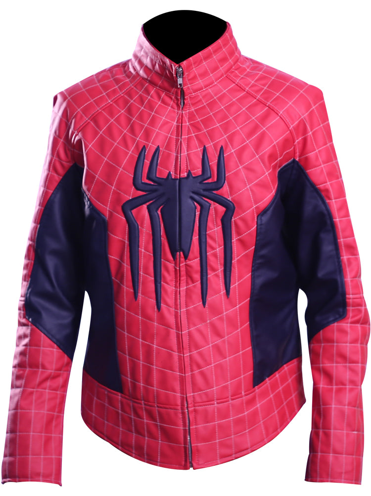 Spider-Man blue faux leather jacket for men with spider logos