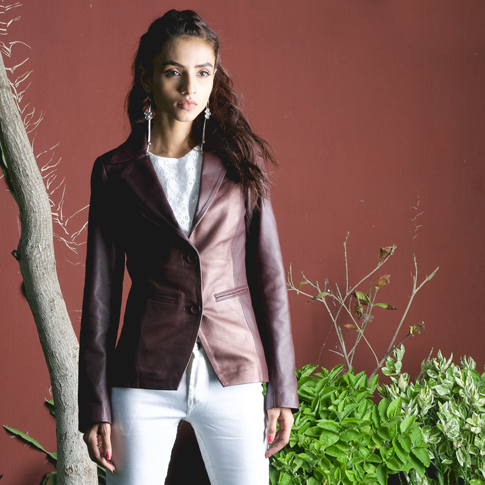 Oban maroon sheepskin leather blazer for women, photo 6