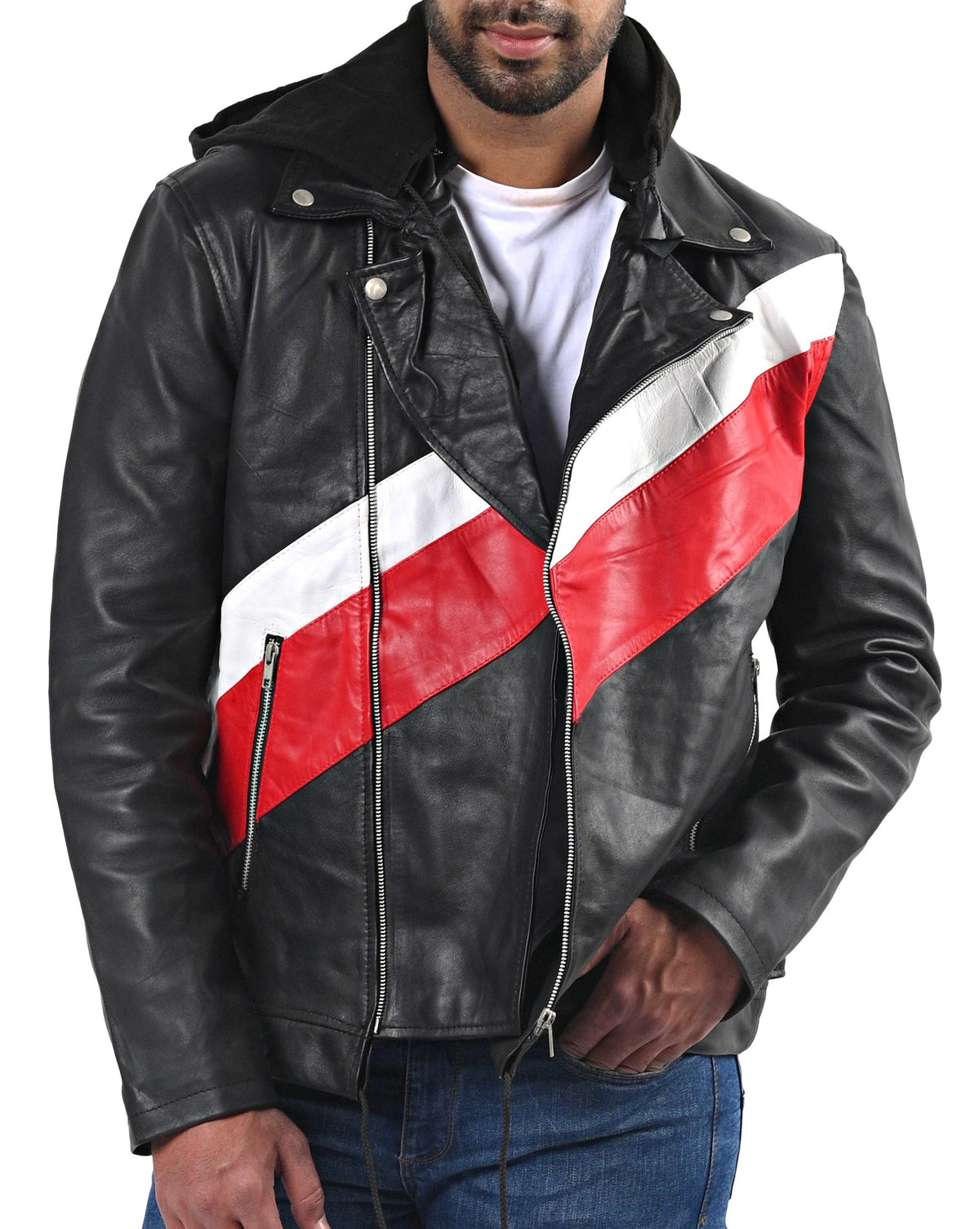 Ross Butler Zach Dempsey black hooded leather jacket for men