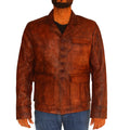 Men's distressed brown cowhide leather biker jacket