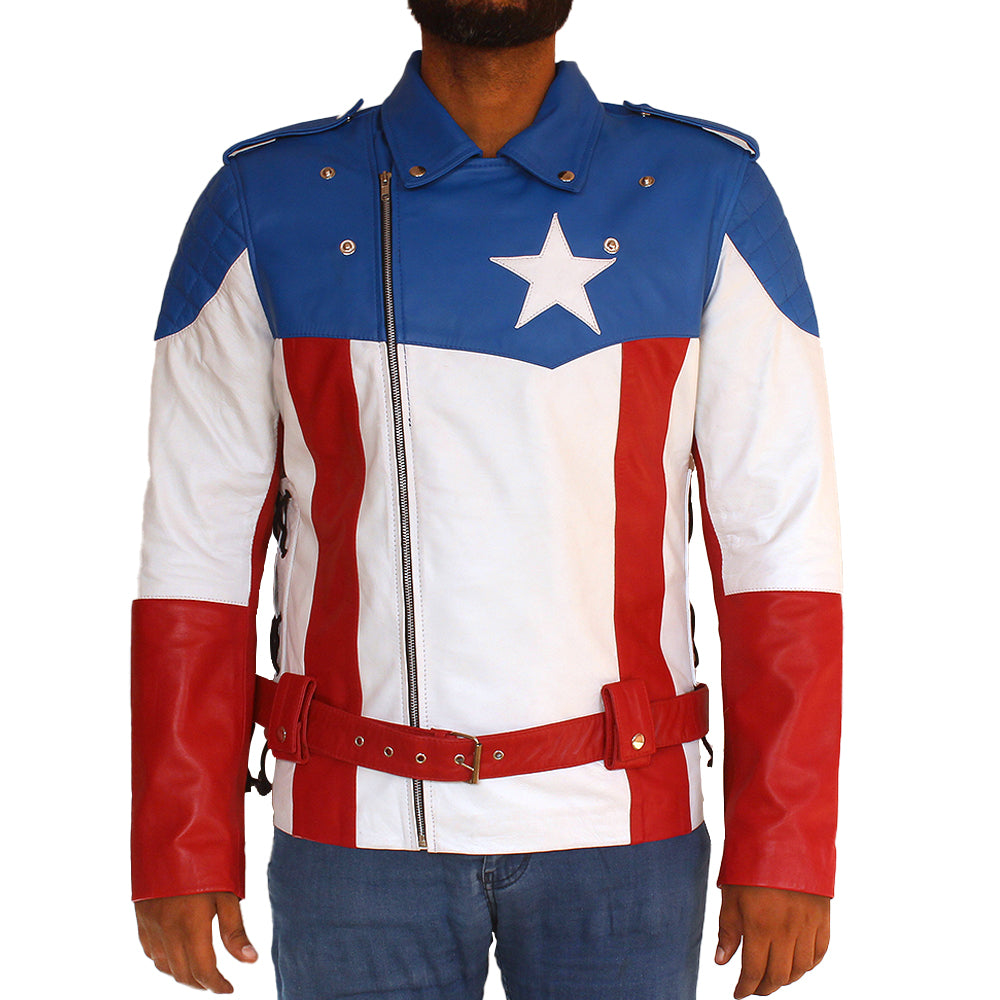 Captain America black cowhide leather biker jacket, photo 3