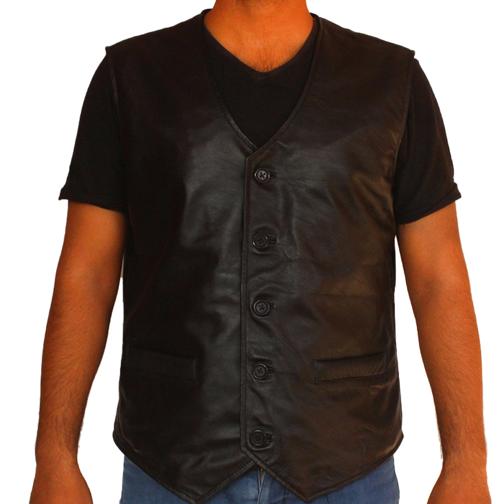 Men's Ghost black cowhide motorcycle vest, photo 2