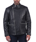 Men's black double breasted sheepskin biker jacket