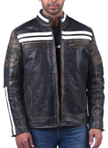 Men's black distressed full grain cowhide biker jacket