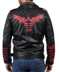 Blood Eagle black leather motorcycle jacket for men with eagle print