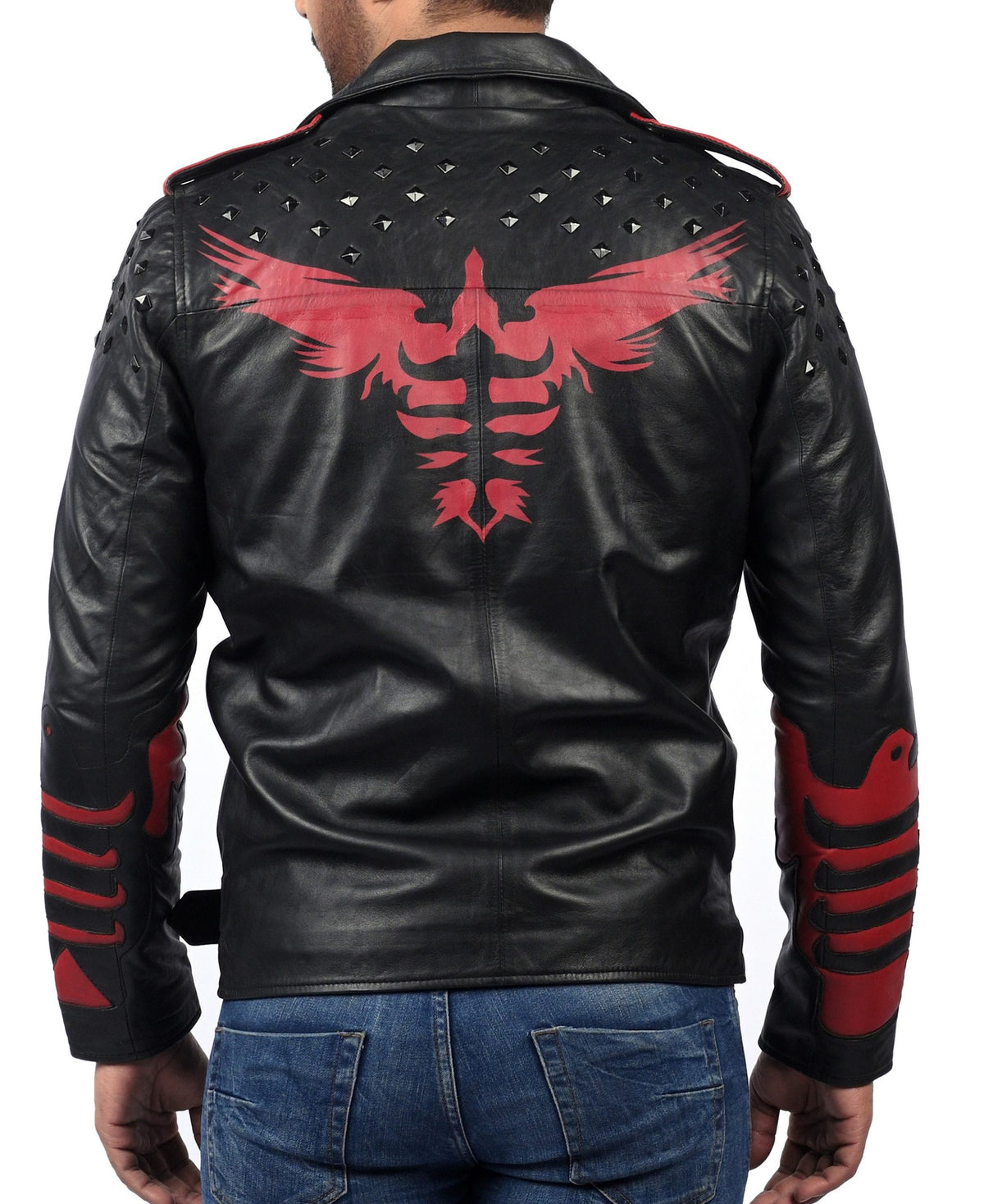 Blood Eagle black leather motorcycle jacket for men with eagle print
