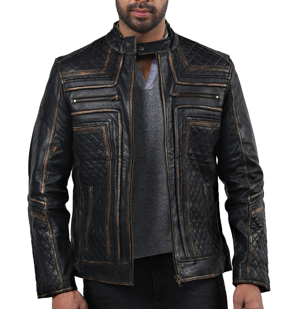 Fast Lemmy black sheepskin motorcycle jacket for men
