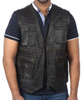 Basingstoke black sheepskin leather vest for men, Owen Grady style