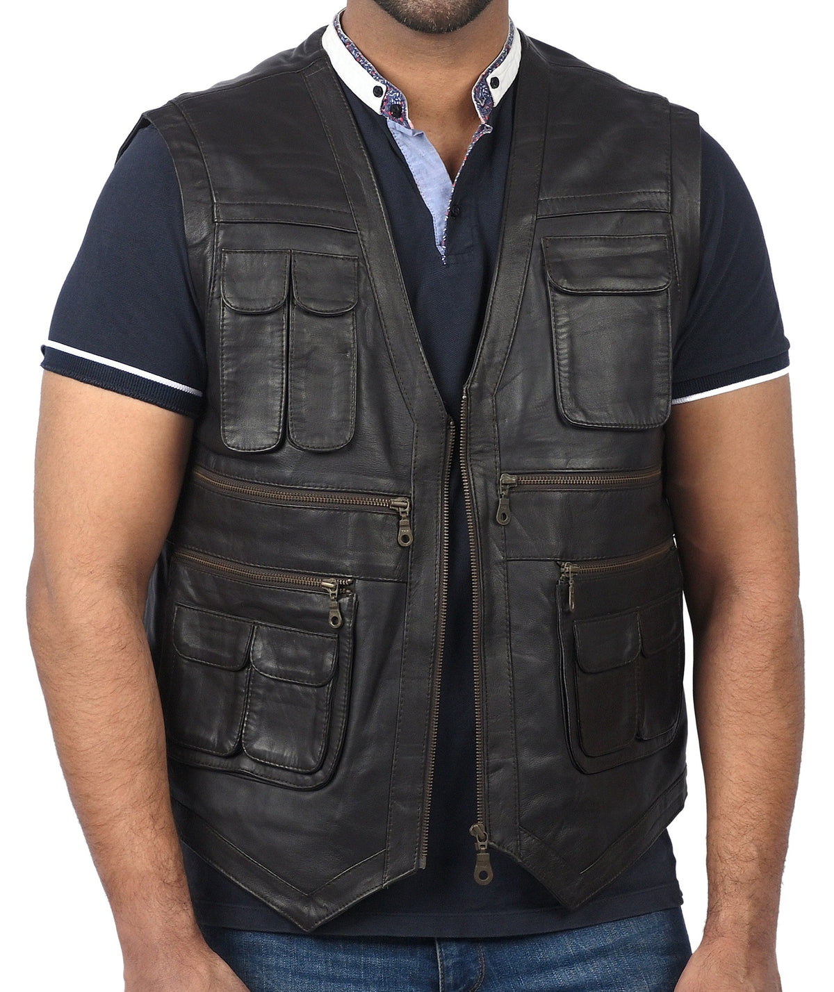 Basingstoke black sheepskin leather vest for men, Owen Grady style