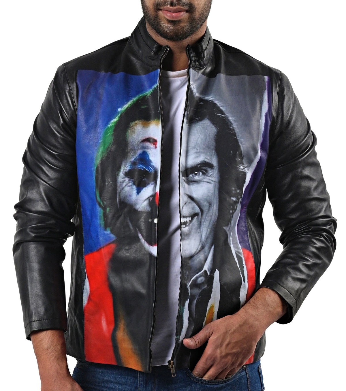 The Joker Halloween black sheepskin leather jacket for men