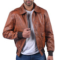 Men's antique brown cowhide aviator bomber leather jacket
