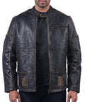 Men's black distressed genuine cowhide biker jacket