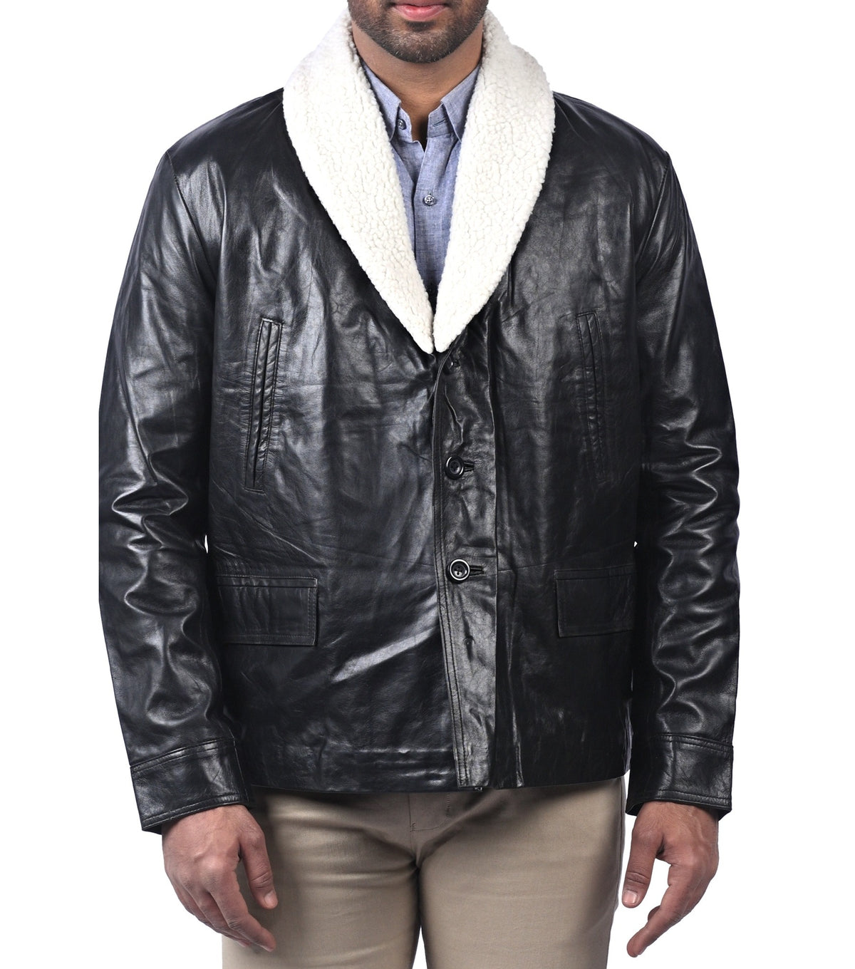 Alford black sheepskin aviator leather jacket for men