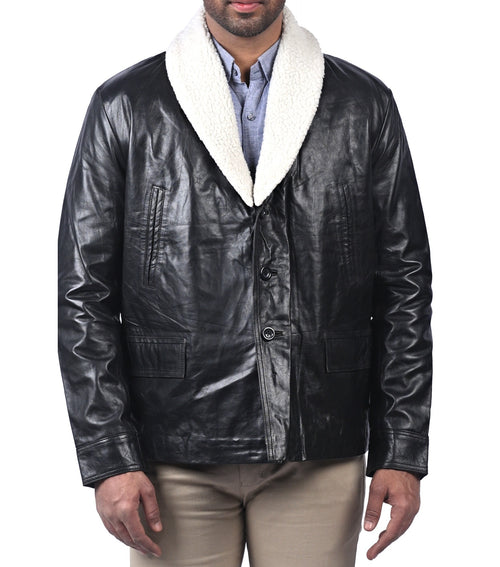 Alford black sheepskin aviator leather jacket for men