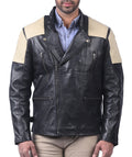 Men's black diamond quilted sheepskin leather jacket