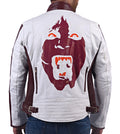 Men's maroon and white sheepskin leather racer jacket