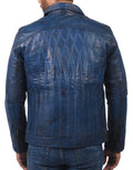 Men's blue waxed sheepskin vintage racer biker jacket