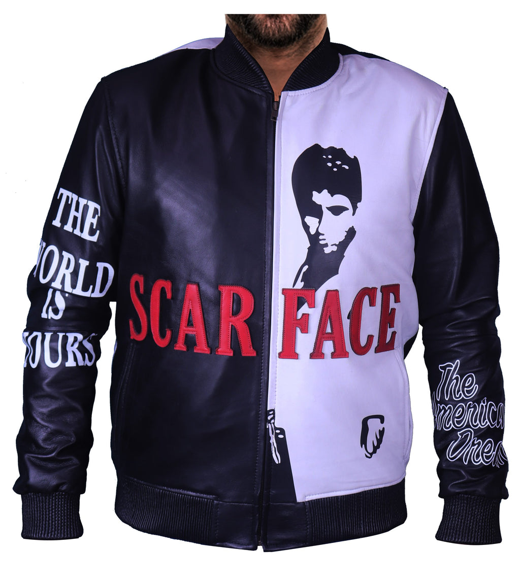 Scarface Tony Montana black and white sheepskin leather jacket for men