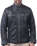 Men's black sheepskin cafe racer biker jacket