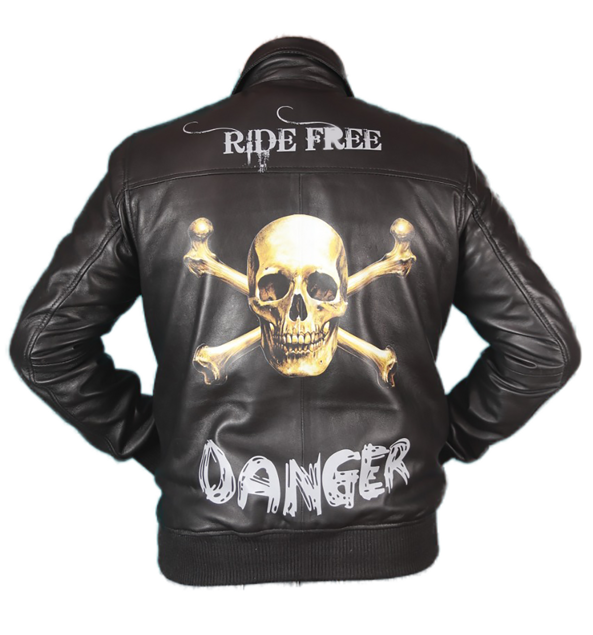 Skull Ride print black sheepskin biker jacket for men