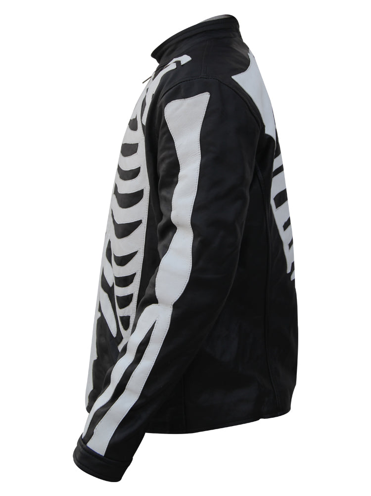 Men's black lambskin skeleton leather biker jacket, photo 3