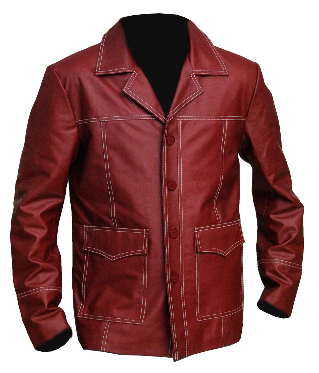 Tyler Durden Fight Club red genuine leather jacket for men