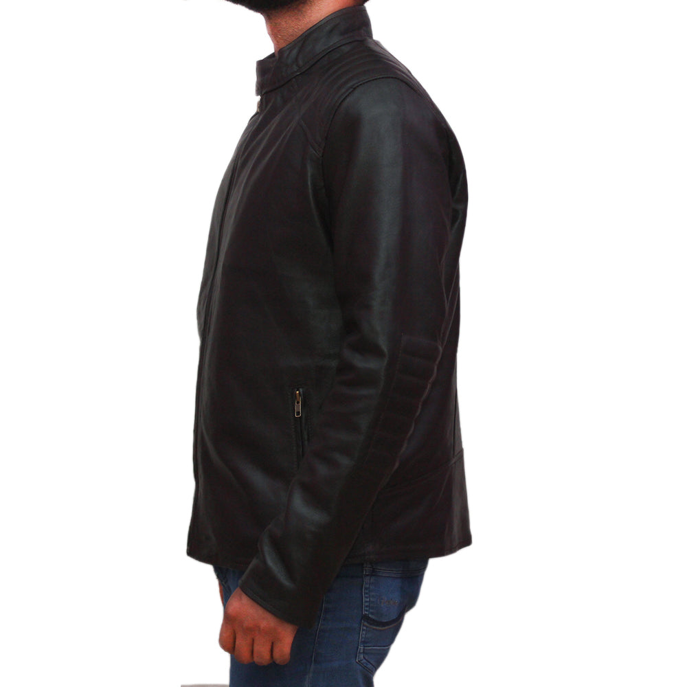 Men's black skull and sword sheepskin biker jacket, photo 3