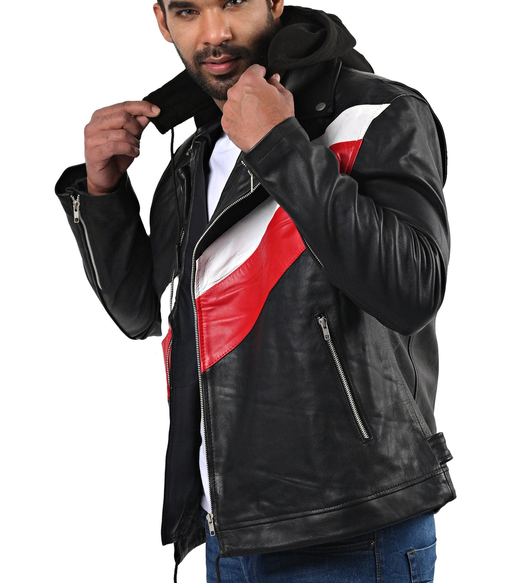 Ross Butler Zach Dempsey black hooded leather jacket, photo 3