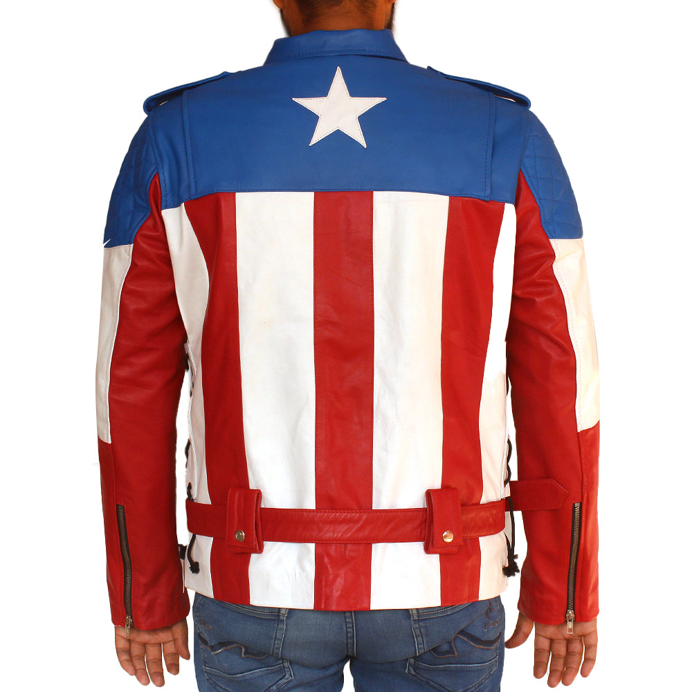 Captain America black cowhide leather biker jacket, photo 2