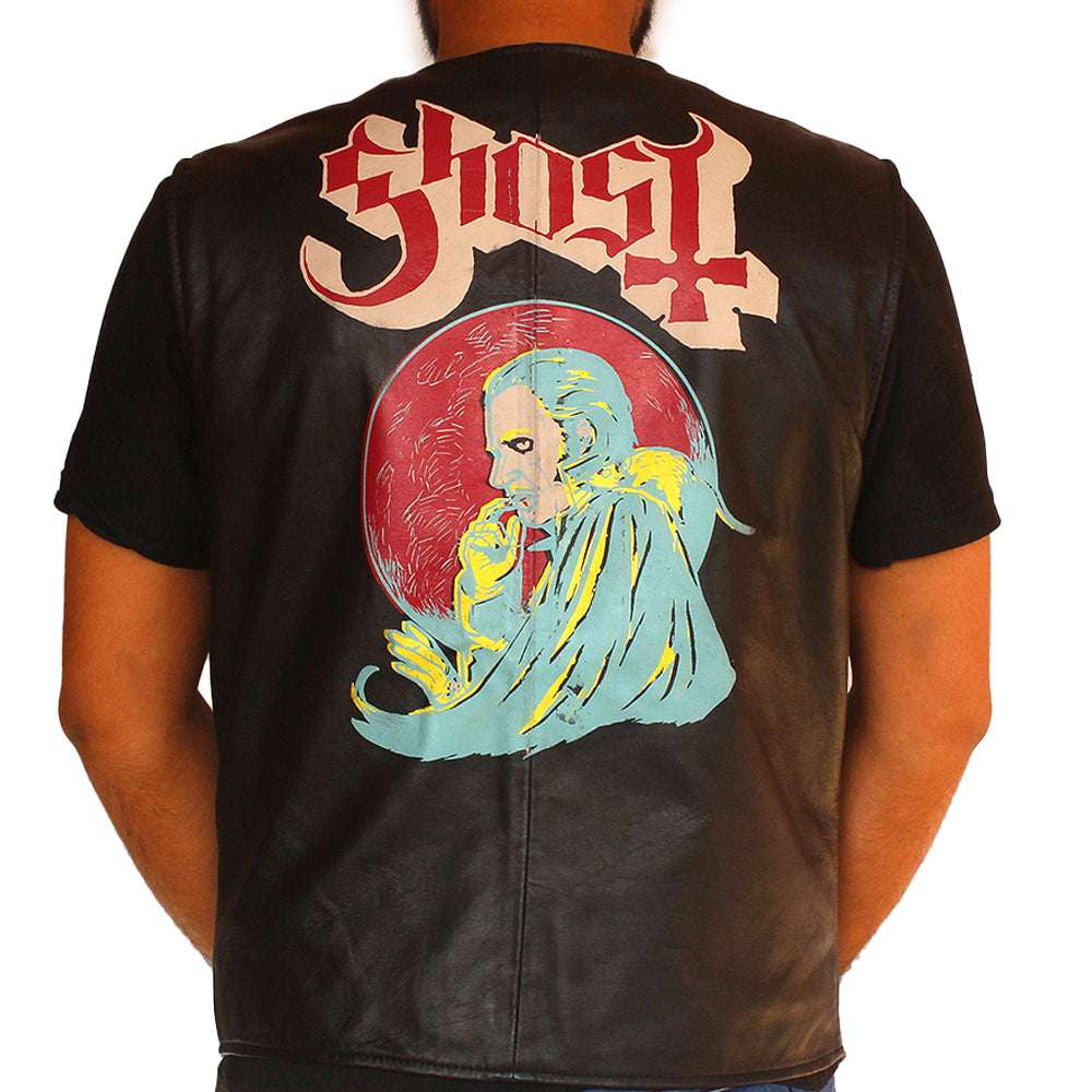 Men's Ghost black cowhide leather motorcycle vest