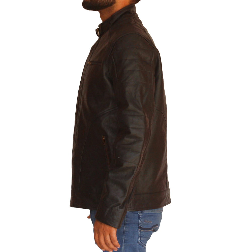 Men's black cowhide leather motorcycle jacket, photo 2