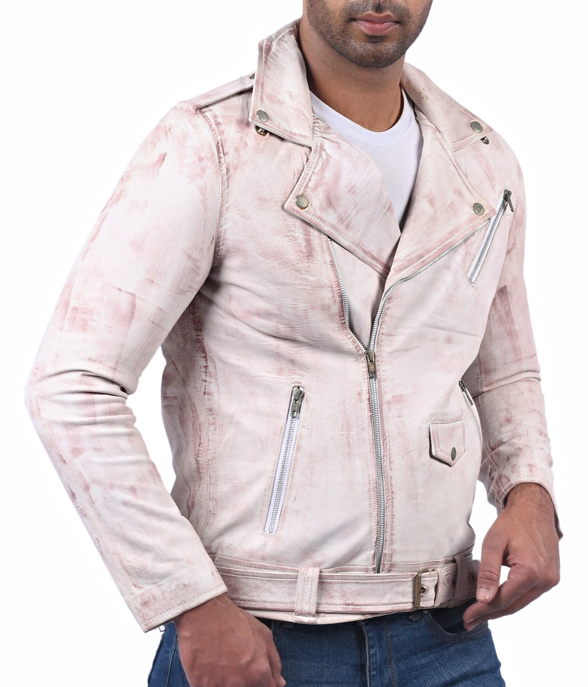 Brando light brown waxed sheepskin biker jacket, photo 3