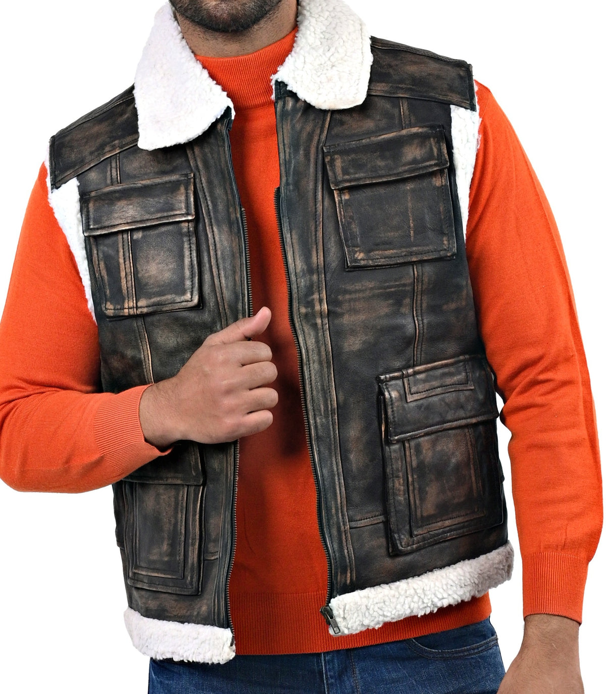 Basildon distressed sheepskin vest, faux fur lined, photo 3