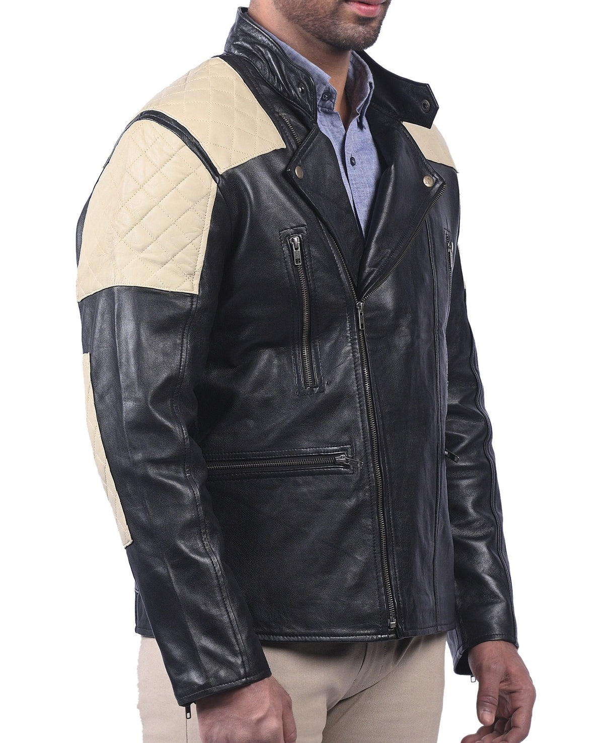 Men's black diamond quilted sheepskin jacket, photo 3