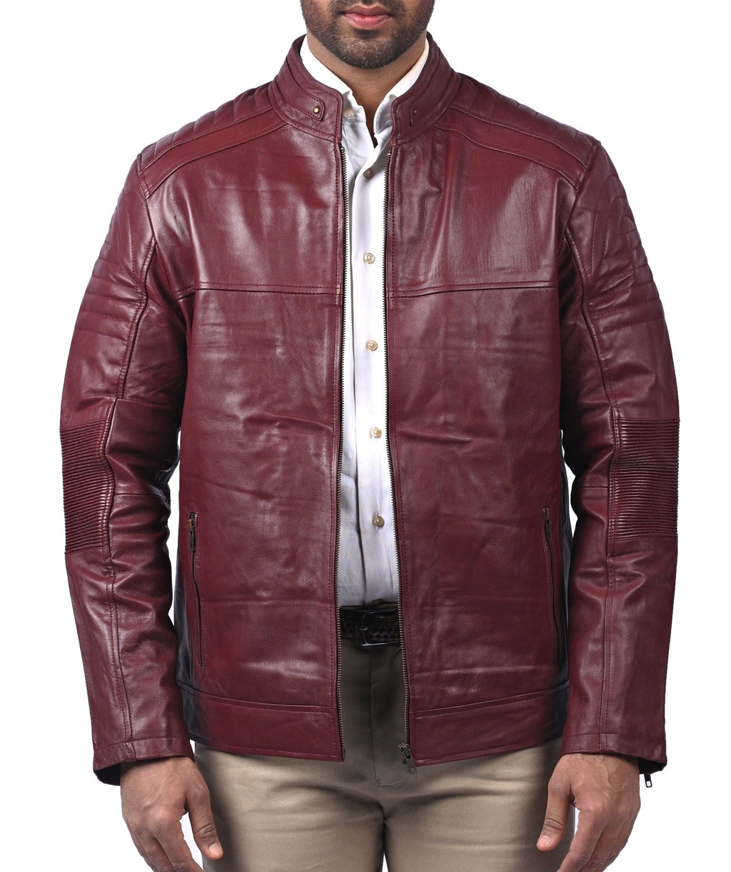 Men's maroon cafe racer jacket with zebra back print, photo 3