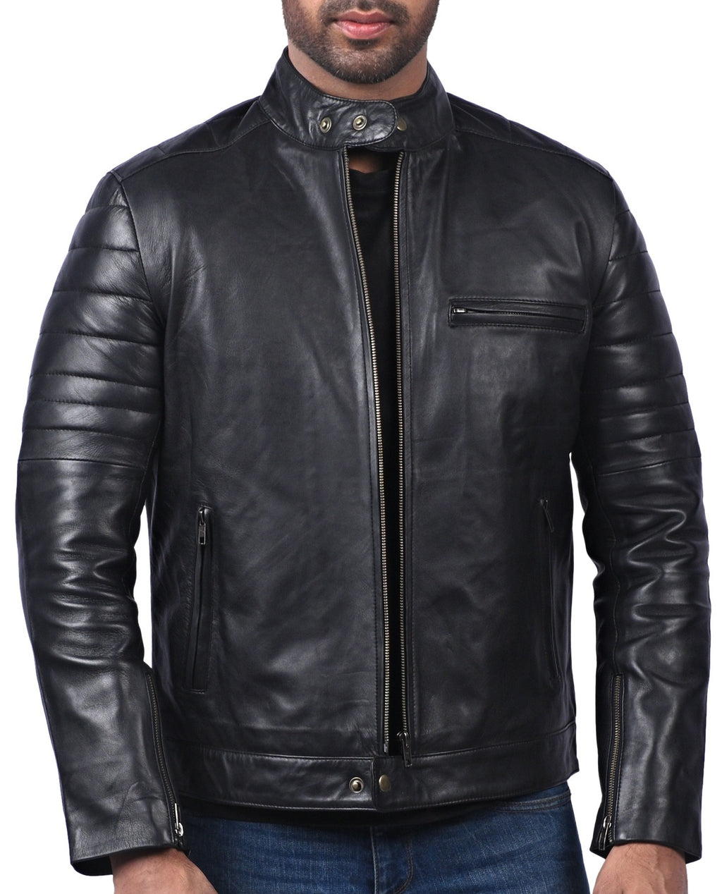 Black sheepskin jacket with 3D samurai back print, photo 3