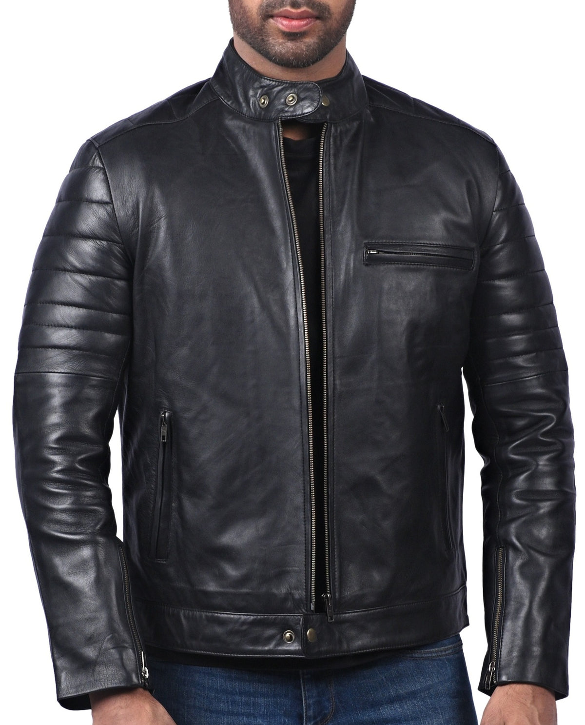 Black sheepskin jacket with 3D samurai back print, photo 3