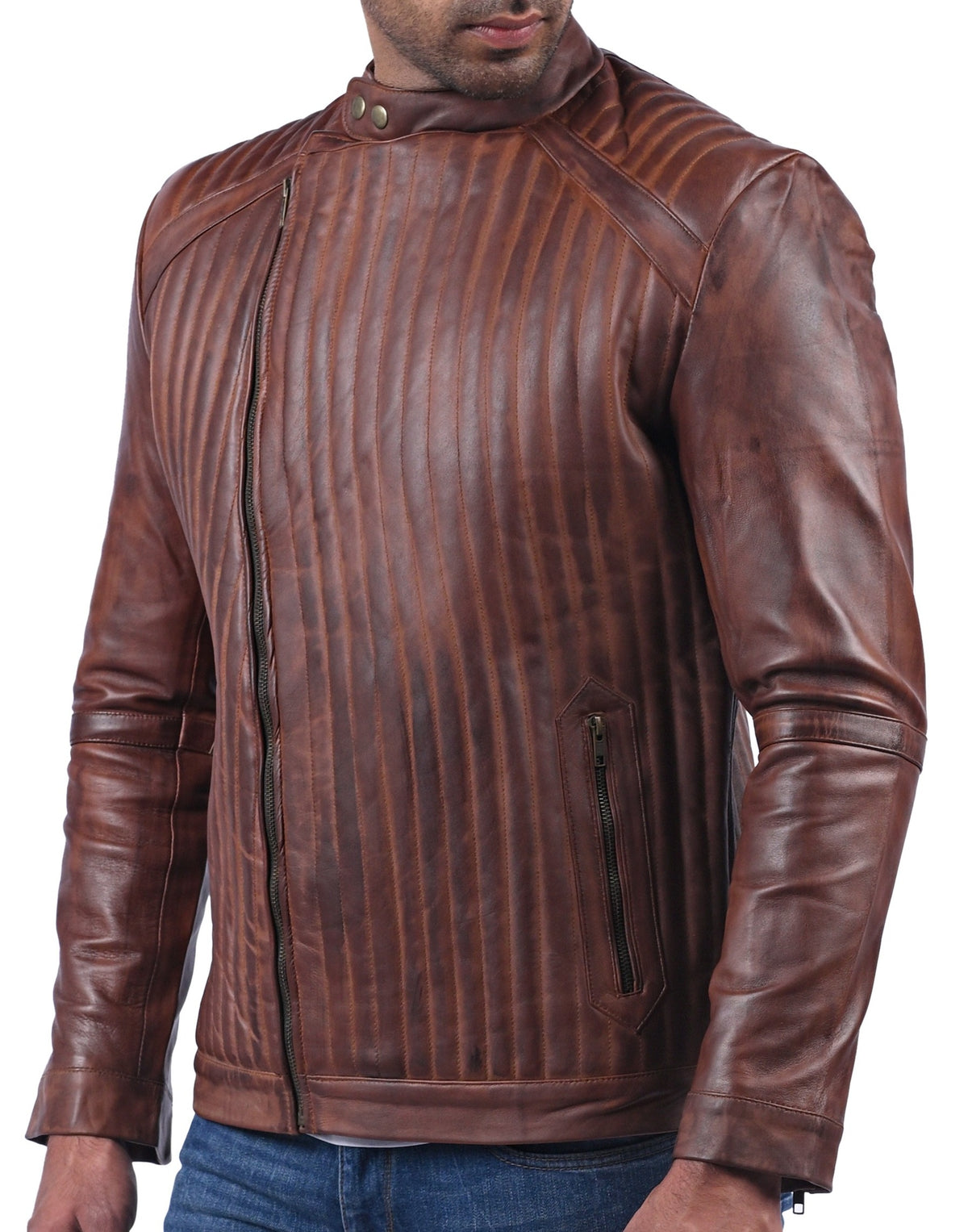 York tan waxed sheepskin biker jacket, photo 4