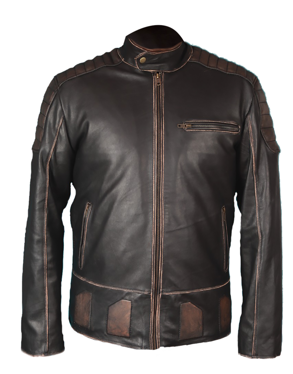 Men's black cowhide American skull print biker jacket, photo 3