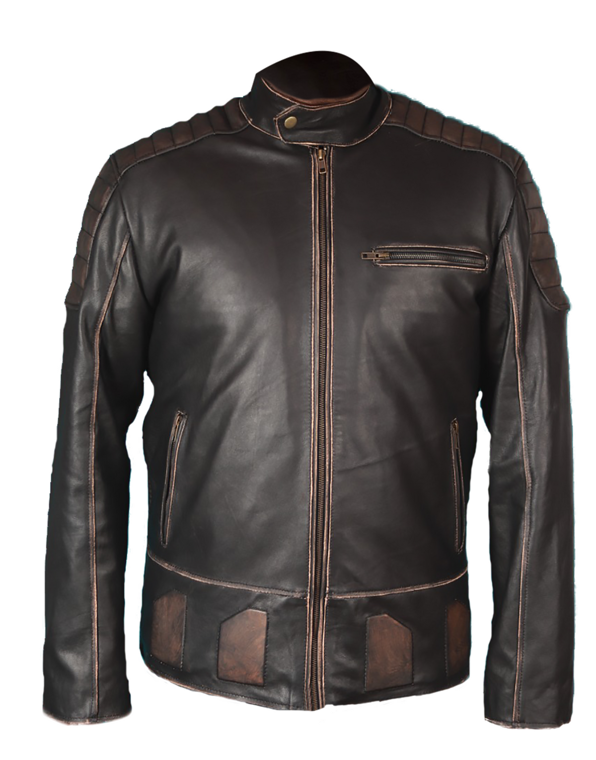 Men's black cowhide American skull print biker jacket, photo 3