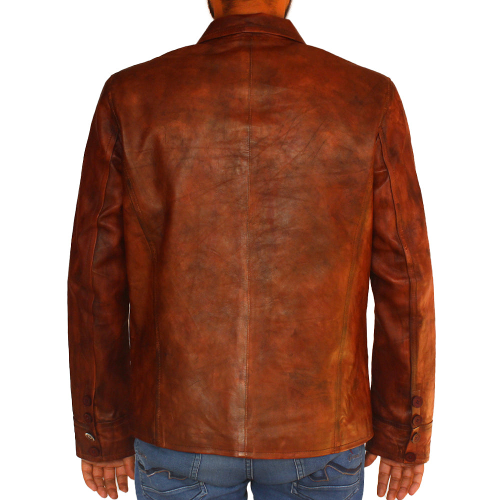 Men's distressed brown cowhide biker jacket, photo 3