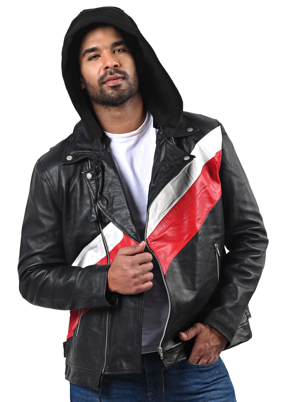 Ross Butler Zach Dempsey black hooded leather jacket, photo 4