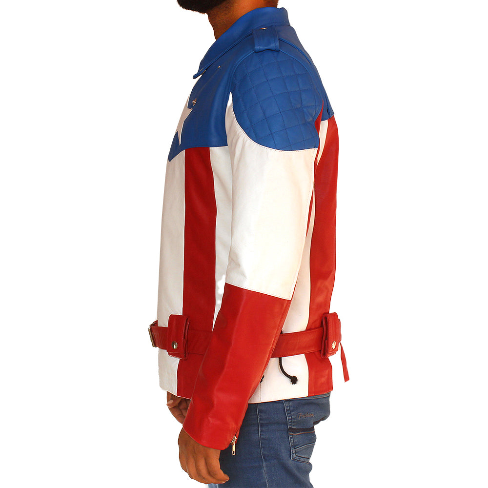 Captain America black cowhide leather biker jacket, photo 4