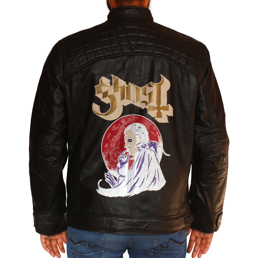 Men's Ghost black cowhide leather biker jacket