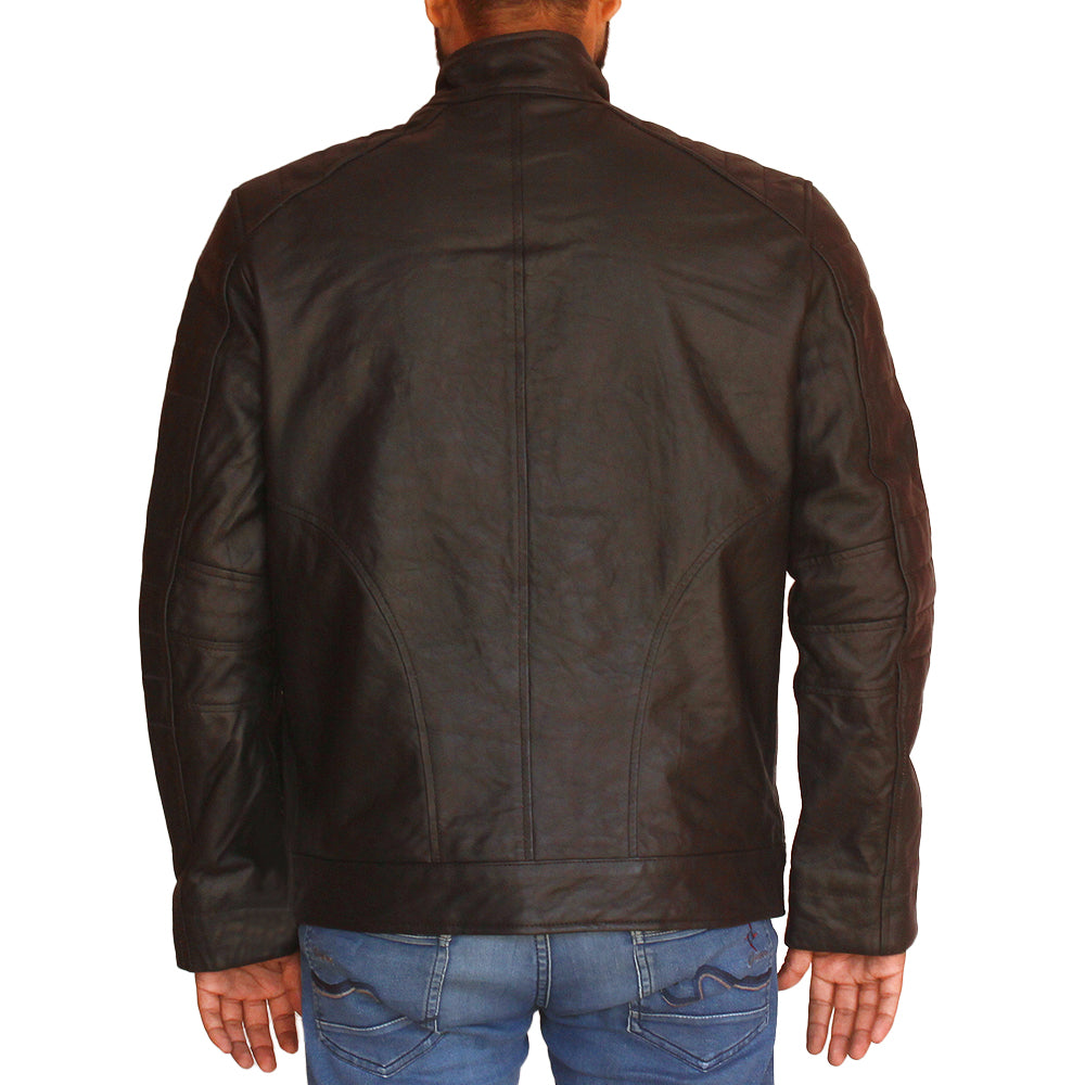 Men's black cowhide leather motorcycle jacket, photo 3