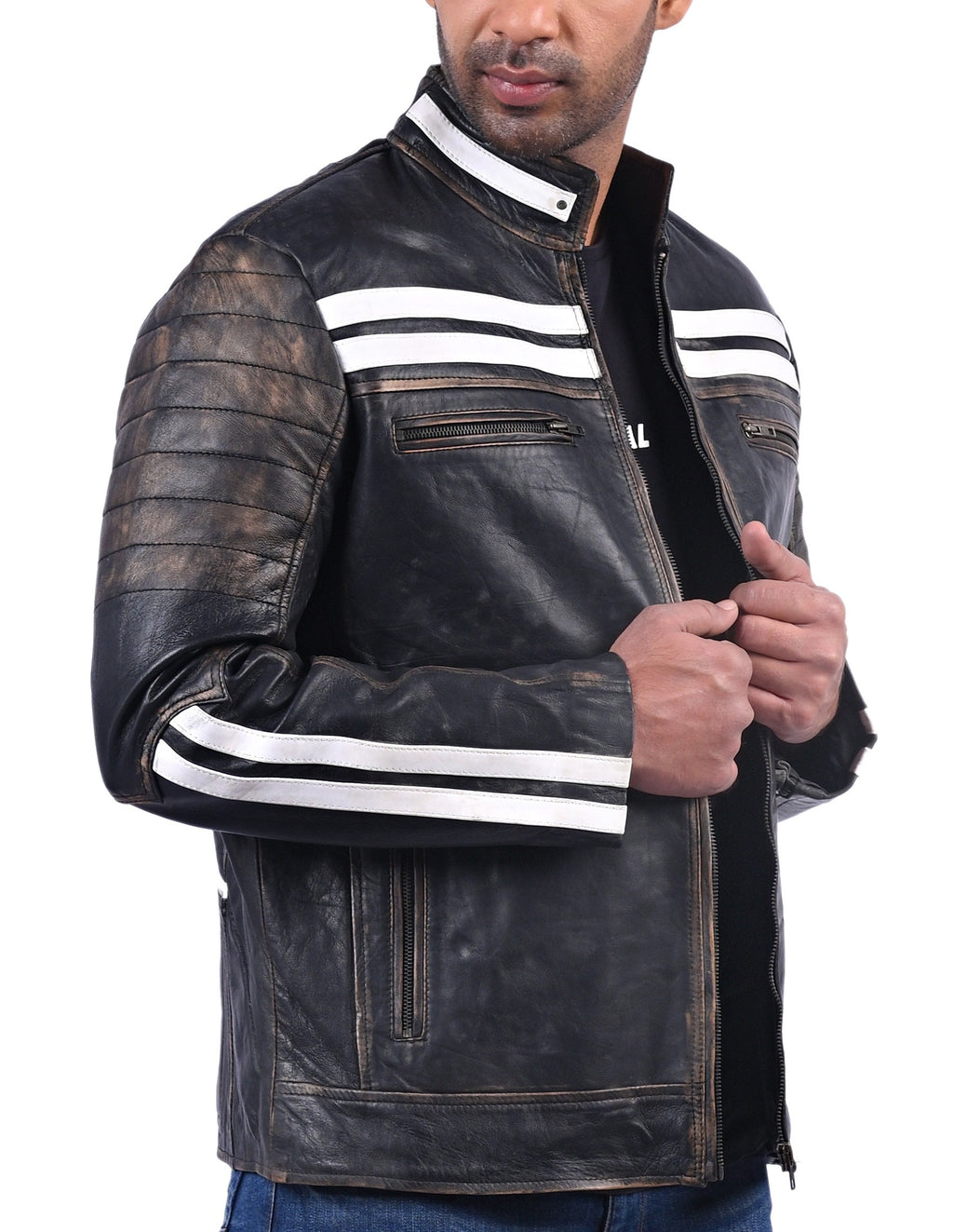 Men's black distressed full grain cowhide jacket, photo 6