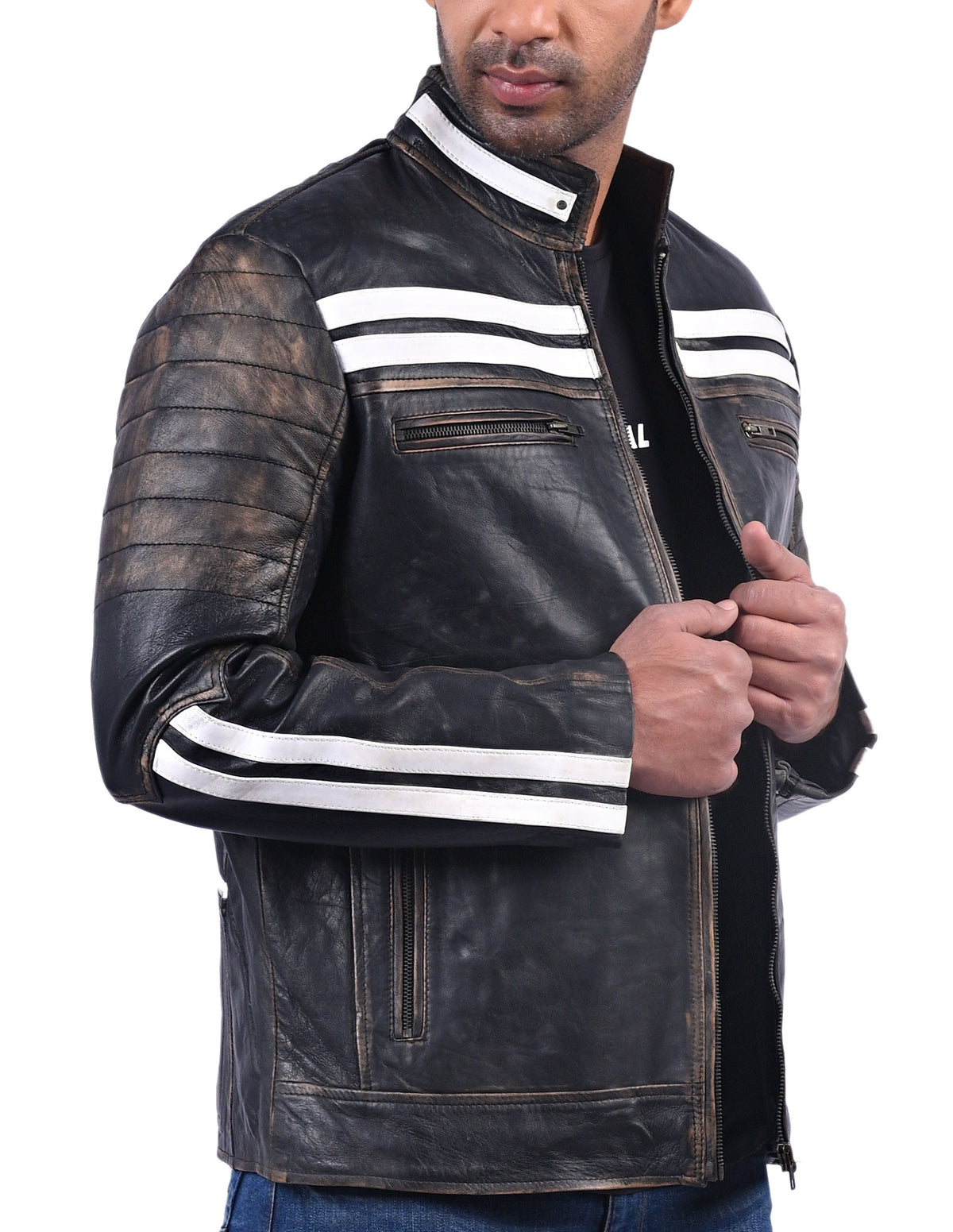 Men's black distressed full grain cowhide jacket, photo 6