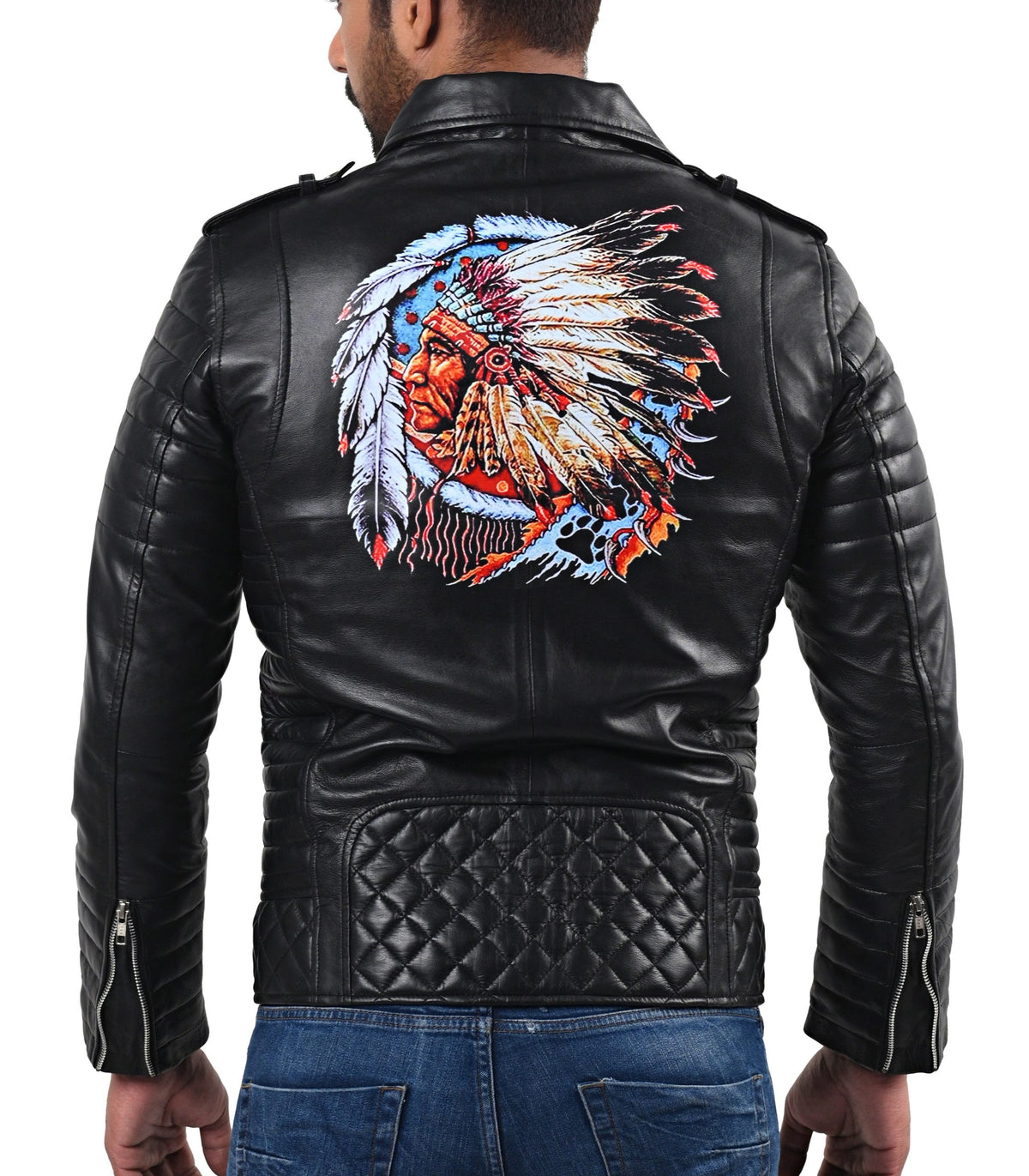Native American tribal black sheepskin leather jacket, photo 5