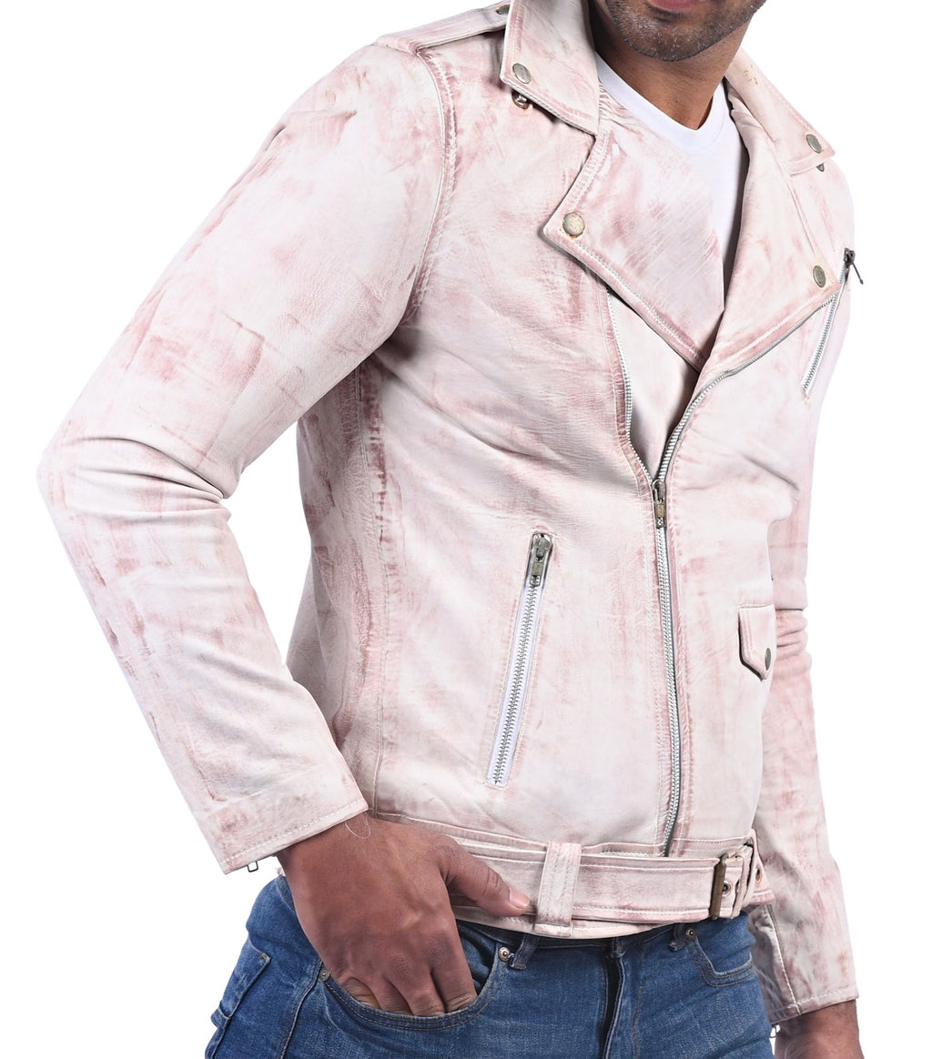Brando light brown waxed sheepskin biker jacket, photo 4